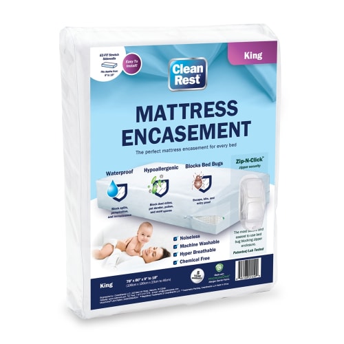 CleanRest Mattress Encasement, 100% Polyester, King, 78x80, Depth up to 18", White